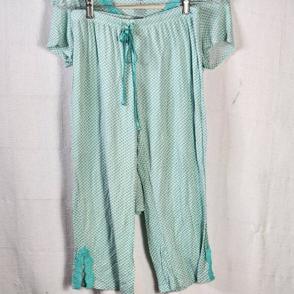 Apt. 9 Intimates Green Pattern with Lace Trim and Satin Tie Pajama Set Size S - Picture 7 of 16